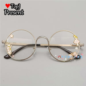 Handmade Lolita Sister Sweet Japanese Harajuku Girl's round Frame Cherry Blossom Star Moon Fairy Rabbit  Round  glasses