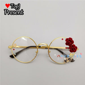 Handmade Lolita Sister Sweet Japanese Harajuku Girl's round Frame Cherry Blossom Star Moon Fairy Rabbit  Round  glasses