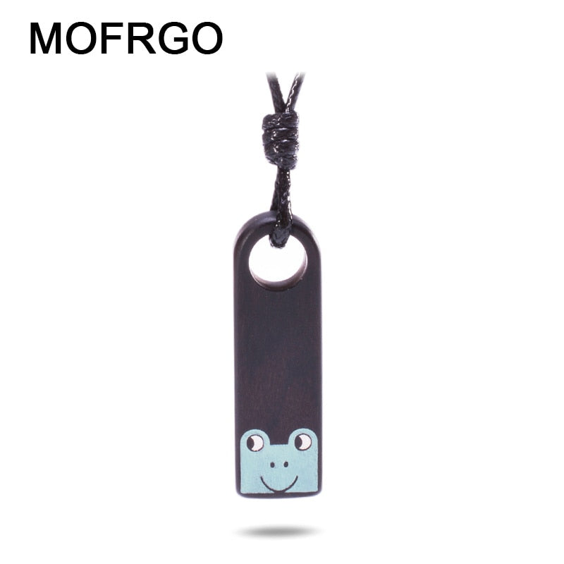 Handmade Necklaces & Pendants Wooden Pendant Long Necklace For Women Ebony Hand Painted Cartoon Frog Collares Mujer Kolye