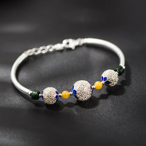 Handmade Silver Bracelet Female Silver Jewelry Wholesale 925 Sterling Silver Inlaid Cloisonne Beads Bracelet