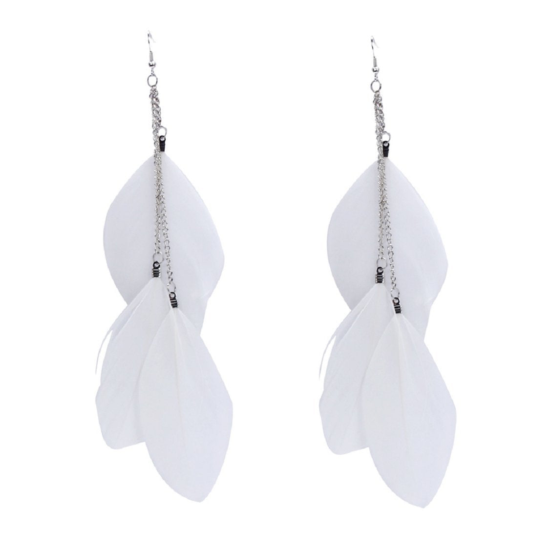 Handmade Vintage Boheme Earrings Long Feathers Earrings White