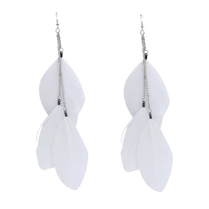 Handmade Vintage Boheme Earrings Long Feathers Earrings White
