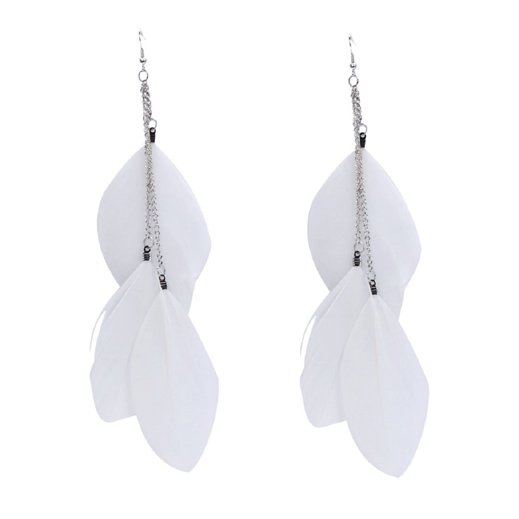 Handmade Vintage Boheme Earrings Long Feathers Earrings White