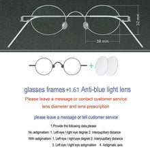 Load image into Gallery viewer, Handmade custom vintage oval diameter 38*32mm small round frame prescription glasses for men and women retro optical reading