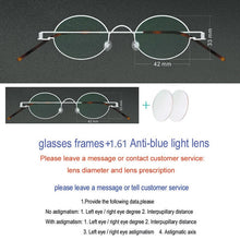 Load image into Gallery viewer, Handmade vintage small oval myopia anti-blue glasses without screw retro photochromic prescription presbyopic optical Eyeglasses