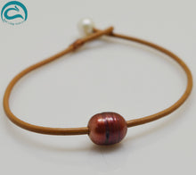Load image into Gallery viewer, Handwork Leather Pearl Jewellery,100% Real Natural Pearls Brown Black Leather Bracelet,Fashion Women Girl Bracelet