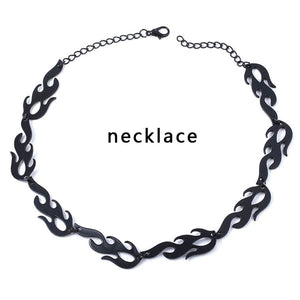Streetwear Flame Unisex Choker Necklace Punk Style Gold Black Pendant Necklace Rock Chain Jewelry Accessories
