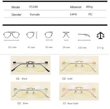 Load image into Gallery viewer, Women Rimless Alloy Glasses Frame, Women Ultralight Cat Eye Eyeglasses Frames, Prescription Presbyopia Myopia Optical Glass