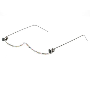Luxury Fashion Diamond eyeglasses Alloy Frame for Women green and Red Pink Gem Lensless Chain Pendant Half Frame glasses