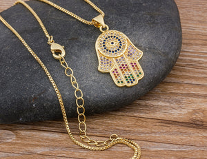 2020 Dropshipping Hamsa Evil Eye Necklace For Women Collares  Colorful Palm Fatima Necklace Best Party Birthday Jewelry Gift