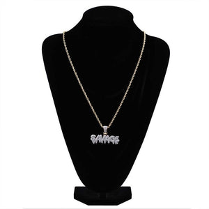 Bling Bling Savage Letter Necklace & Pendant Shiny Ice Out Link Chain Necklace With Tennis Chain Choker Hip Hop Jewelry For Men