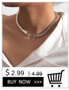 Punk Imitation Pearl Choker Necklace Collar Statement Gold Color Love Heart Lasso Pendant Necklace for Women Jewelry