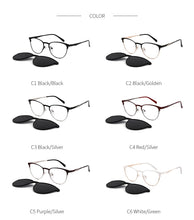 Carica l&#39;immagine nel visualizzatore di Gallery, 2 In 1 Magnet Polarized Clip On Glasses Frame Women Metal Optical Myopia Prescription Eyeglasses Frame For Women