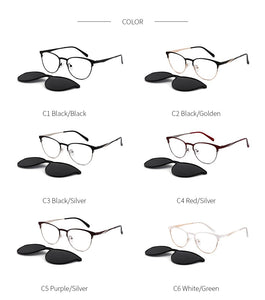 2 In 1 Magnet Polarized Clip On Glasses Frame Women Metal Optical Myopia Prescription Eyeglasses Frame For Women