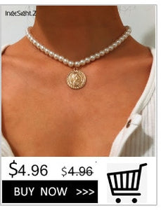 Punk Imitation Pearl Choker Necklace Collar Statement Gold Color Love Heart Lasso Pendant Necklace for Women Jewelry