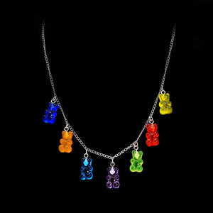 Cute  Cartoon Bear Chain Necklaces, Candy Color Pendant For Women&Girl Daily Jewelry Party Gifts