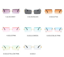 Carica l'immagine nel visualizzatore di Gallery, Occhiali da sole rettangolari senza montatura colorati alla moda da donna, da uomo, tonalità 2022 in lega, occhiali da sole UV400 