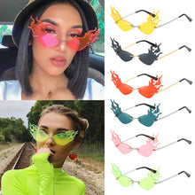 Load image into Gallery viewer, Luxury Flame Sunglasses Women Rimless Bat Sun Glasses Tears Shades Eyeglass Vintage Feather Sunglass Fire Shape Eyewear