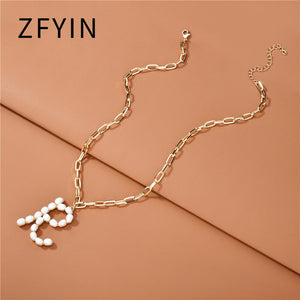 ZFYIN 2020 New Trendy Jewelry Fresh Water Pearl Alphabet Letters Initials  Pendant Necklaces for Women