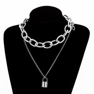 Multilayer Lock Chain Necklace Punk 2020 Padlock Key Pendant Necklace Women Girl Fashion Gothic Party Jewelry