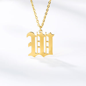 Old English Letter Initial Necklaces For Women Men Gold Silver Color Stainless Steel Chain Male Female Pendant Necklace Jewelry