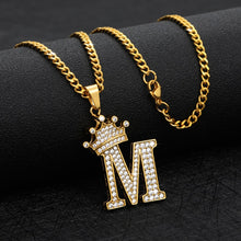 Load image into Gallery viewer, Crystal Zircon Alphabet Pendant Necklaces For Women Men Crown Initial Letter Necklace Hip Hop Gold Chain Jewelry Collier Bijoux