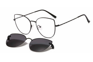 metal clip on sunglasses 33077 cateye shape optical glasses frame with clip on removable polarized sunglasses lenses for women