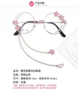 Simpatico ciondolo con ala Sakura, occhiali da vista trasparenti, montatura per donne, ragazze rotonde, occhiali retrò gotici fatti a mano, in vetro Bowknot, Oculos Gafas