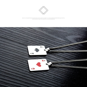 JHSL Men Statement Poker Pendant Necklace Red Black Silver Color Stainless Steel Fashion Jewelry Gift