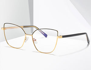 Peekaboo anti blue light cat eye glasses frame women vintage metal gold pink female prescription glasses for computer clear lens