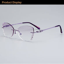 Load image into Gallery viewer, Gmei Optical Stylish Alloy Women Rimless Glasses Frame With Diamond Trimming Cut Gradient Purple Tinted Plano Lenses Z2870