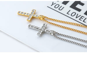 Fashion Stainless Steel Cross Gold Silver Color Necklace for Women Men Vintage Chain Crystal Pendant Long Necklaces Jewelry