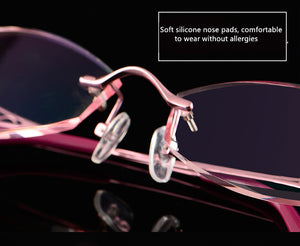 LOUISE STAR Titanium Fashion Anti-Blue Light Diamond Frameless Flat mirror Trend Carved Lens Elegant Female Prescription Glasses