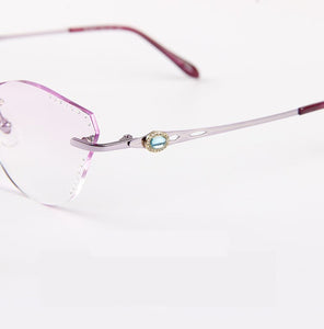 β Titanium Myopia Sunglasses Ladies Rimless Diamond Butterfly Frame Flat Lens Progressive With Prescription Diopter Astigmatism