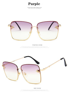 Square Bee Sunglasses Women Men Retro Brand designer Metal Frame Oversized Sun Glasses Female Grandient Shades Oculos