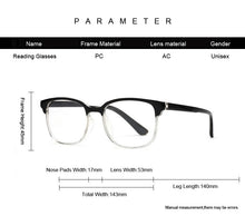 Carica l'immagine nel visualizzatore di Gallery, Reading Glasses Men Women Presbyopic Unisex Eyeglasses Glasses for Sight with Diopters Oculos +1 +1.5 +2 +2.5 +3 +3.5