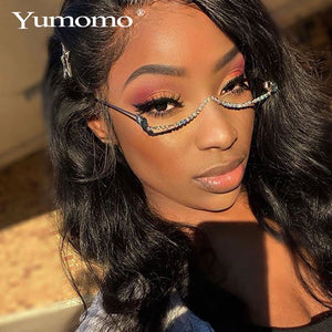 Luxury Fashion Diamond eyeglasses Alloy Frame for Women green and Red Pink Gem Lensless Chain Pendant Half Frame glasses