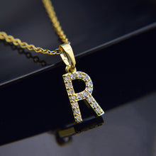 Carica l&#39;immagine nel visualizzatore di Gallery, Cubic Zircon Alphabet Pendants Gold Silver Color Copper Mini A-Z Letter Pendant Necklace Shinning 26 Initial Collares Jewelry