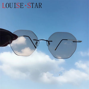 β Titanium Myopia Sunglasses Ladies Rimless Diamond Butterfly Frame Flat Lens Progressive With Prescription Diopter Astigmatism
