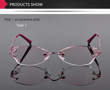 Load image into Gallery viewer, LOUISE STAR Titanium Fashion Anti-Blue Light Diamond Frameless Flat mirror Trend Carved Lens Elegant Female Prescription Glasses