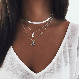 2020 NEW Lotus Necklaces Multi Layer Girl Silver Color bar Bohemia Alloy Necklace Multilayer Chain Women Collares Collier femme