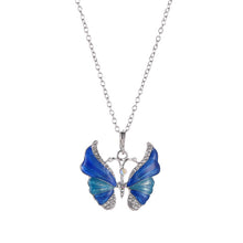 Carica l'immagine nel visualizzatore di Gallery, Korean Blue Gradient Butterfly Necklace for Women Girls Silver Color Rainbow Butterflies Pendant Choker Necklaces Jewelry Gift