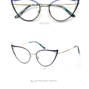 Optical Anti Blue Light Glasses Frames Women Prescription Glass Myopia Cat Eye Metal Fake Round Glasses Women's Eyewear UV400
