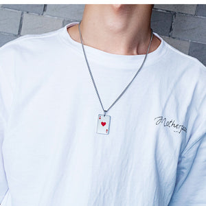 JHSL Men Statement Poker Pendant Necklace Red Black Silver Color Stainless Steel Fashion Jewelry Gift