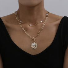 Carica l&#39;immagine nel visualizzatore di Gallery, Punk Multi Layered Pearl Choker Necklace Collar Statement Virgin Mary Coin Crystal Pendant Necklace Women Jewelry