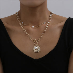 Punk Multi Layered Pearl Choker Necklace Collar Statement Virgin Mary Coin Crystal Pendant Necklace Women Jewelry