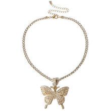 Carica l&#39;immagine nel visualizzatore di Gallery, Long Tennis Chain Butterfly Necklace for Women Fashion Crystal Big Hip Hop Animal Pendant Necklace Statement Wedding Jewelry