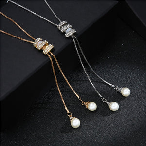 2020 NEW High Quality Fashion Metal Long Tassel Rhinestone Crystal Pearl Long Chain Necklace Sweater Patry Necklace Jewelry