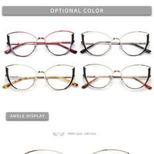 Carica l&#39;immagine nel visualizzatore di Gallery, Luxury brand design oval cat eye metal prescription eyeglasses frames fashion diopters decorative clear fake glasses women