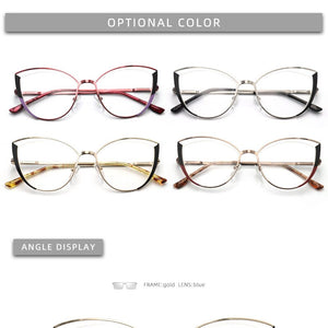 Luxury brand design oval cat eye metal prescription eyeglasses frames fashion diopters decorative clear fake glasses women